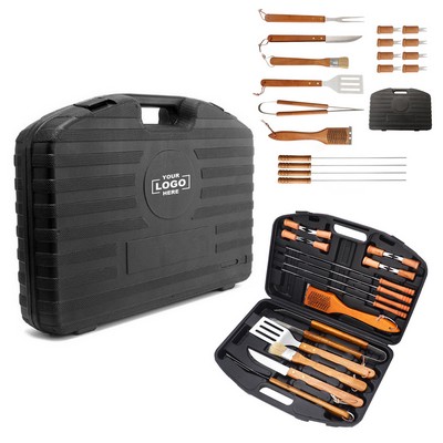 19-Piece Wooden Handle BBQ Grill Tool Set