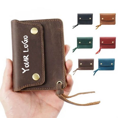 Genuine Leather Minimalist Cardholder Vintage Zipper Wallet