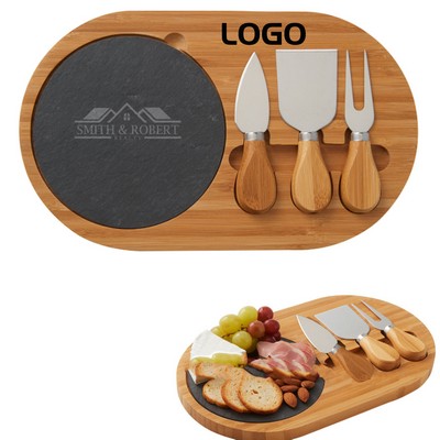 Brie Cheese Knife and Wood Cutting Board 4 Piece Set