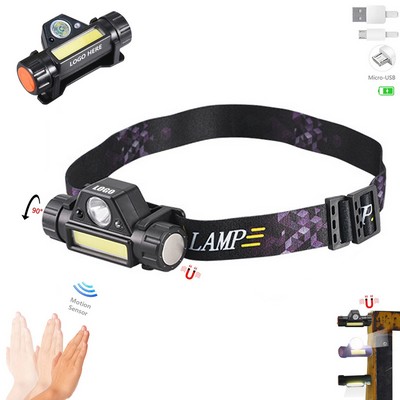 Rechargeable LED Headlamp Motion Sensor with Magnet & Elastic Band