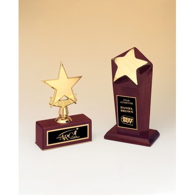 Polished Metal Goldtone Star On Rosewood Base (5"x7 1/2")