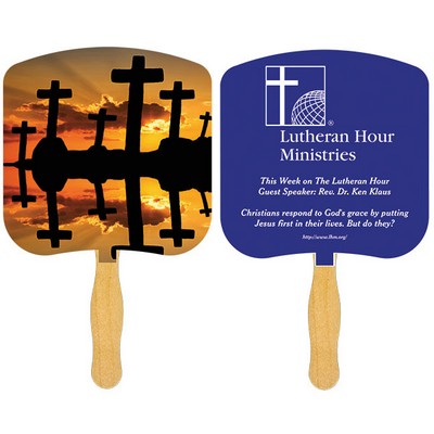 Religious Hand Fan/ Crosses at Sunset