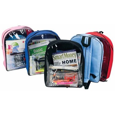 Clear Backpack With Zipper Front Pocket ( Black, Royal, Red Available )