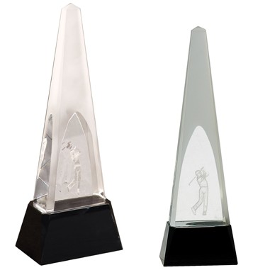 Clear Crystal 3D Golf Spire with Black Crystal Pedestal Base