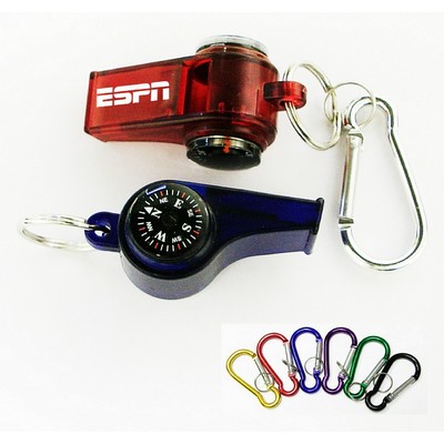 Whistle with Compass Thermometer and Split Ring and Carabiner