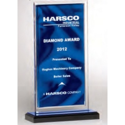 Acrylic Award Blue Draped Satin Pattern w/ Silver Mirror Border (5"x7 1/2")