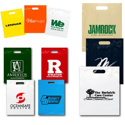 Reinforced Plastic Bags w/Fold Over Top & Die Cut Handles (12"x 15"+ 3")