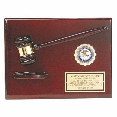 Plaque Rosewood Piano Finish w/Gavel & Block Holds 2" Insert (9"x 12")