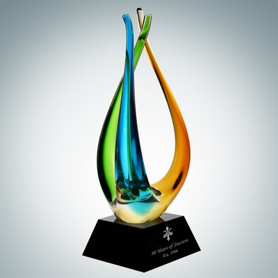 Art Glass The Tripod Award w/ Black Crystal Base