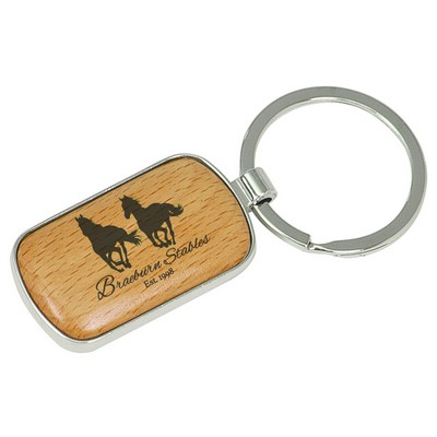 Metal/Wood Round Corner Rectangular Key Chain