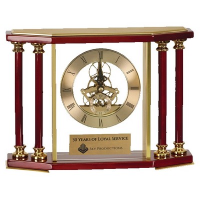 Rosewood/Gold Executive 4 Pillar Piano Finish Clock 7 1/4" H