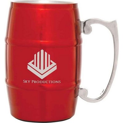 17 Oz. Red Laser Engraved Stainless Steel Barrel Mug w/Handle