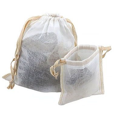 Sheer Muslin Pouch w/Cotton Twill Ribbon Drawstring & Serged Seams (8"x10")