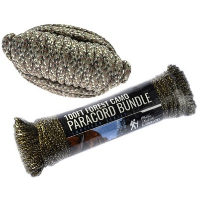 100' x 5/32" Paracord 7 Strand, Forest Camouflage, Pull Strength 550 LBS