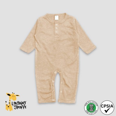 Baby Henley Jumpsuit Pajamas Oatmeal 65% Polyester 35% Cotton- Laughing Giraffe®