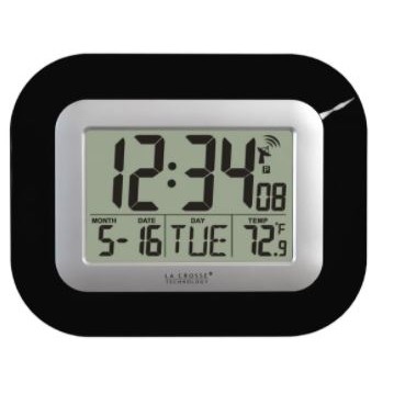 Black Atomic Digital Wall Clock w/Indoor Temperature & Date