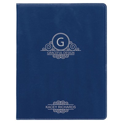 Blue-Silver 7" x 9" Portfolio with Notepad, Laserable Leatherette