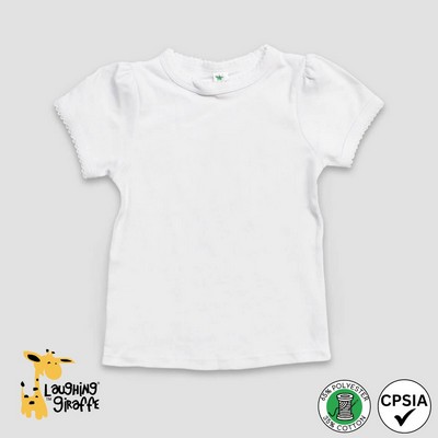 Toddler Girls Scallops Trim T-Shirts White 65% Polyester 35% Cotton- Laughing Giraffe®