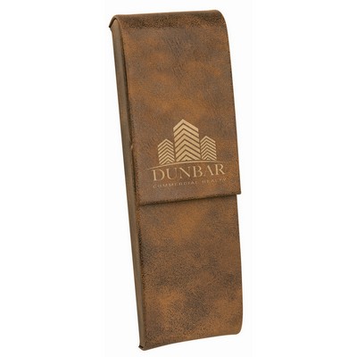 Rustic/Gold Laser Engraved Leatherette Double Pen Case (6 1/2" x 2")