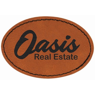 3" x 2" Oval Rawhide Laserable Leatherette Patch with Adhesive