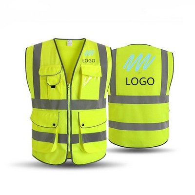 9 Pockets High Visibility Safety Vest W/ Reflective Strips