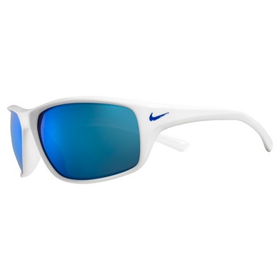 Nike® Adrenaline White/Grey Sunglasses w/Blue Mirror Lens & Blue Swoosh