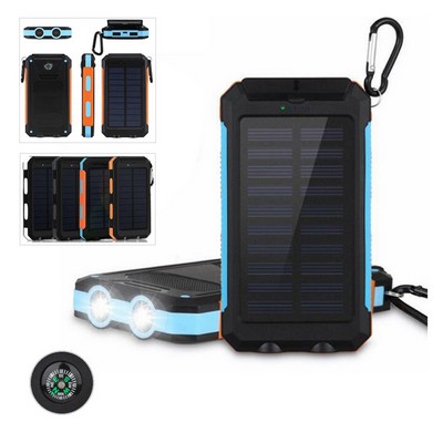 10000mAh Water-Proof Solar Panel Power Bank w/Compass