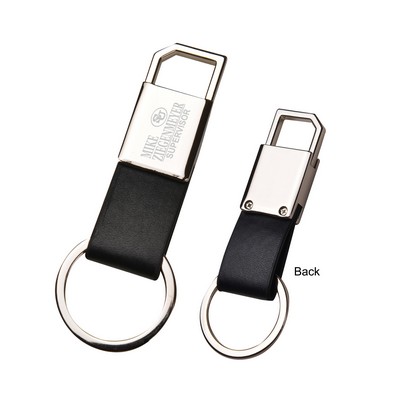 Black Leatherette Metal Clip-On Key Chain