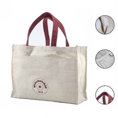 12 Oz. Canvas Grocery Tote Bag w/Leather Handle