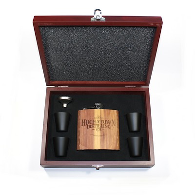 6 Oz. Wooden Hip Flask & Hardwood Premium Gift Box with Stainless Steel Accessories (PANTHER)