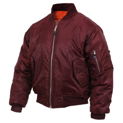 Men's Maroon Military Flight Jacket w/Reversible Orange Quilted Lining