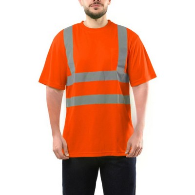 Hi Vis Class 2 - 5 oz. Poly-Cotton Odor Reducing Double Band Reflective Tape Safety T-Shirt