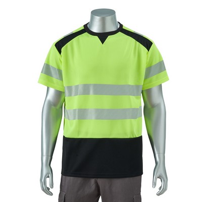 Excavator Hi Vis Class 3 Color Block Safety Short Sleeve T-Shirt With Segmented Tape