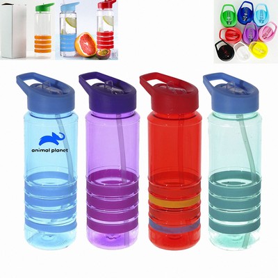 24Oz Plastic Sports Gripper Bottle W/ Silicone Band