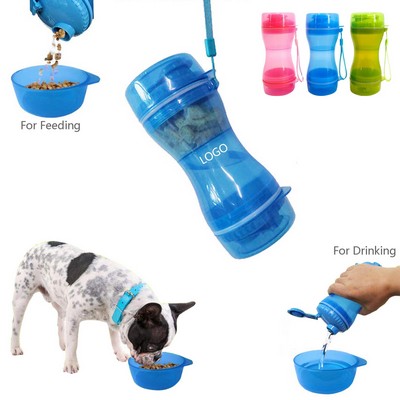 2-In-1 Pet Food Water Bottle With Bowl