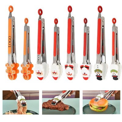 Christmas Silicone & Stainless Steel Kitchen Tongs