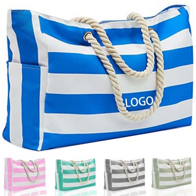 Large Striped Beach Tote Bag