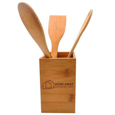 Bamboo Box Utensil Holder (3 Utensils)