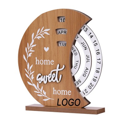 Manual Rotating Wooden Disc Calendar