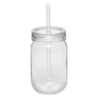 Plastic Mason Jars with Straw 24 oz