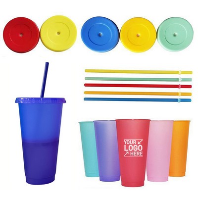 24oz. Plastic Stadium Cup With Lid And Straw (Color change)