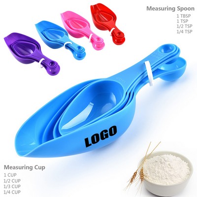 Dual Head 4 in 1 Plastic Measuring Cup and Spoon Set with Volume Mark