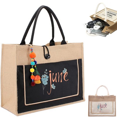 Jute Tote Handbags with Pocket