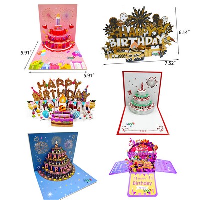 Custom 3D Pop Up Birthday Cards Auto Play Music Warming LED Light Birthday Cake Card Greeting Cards