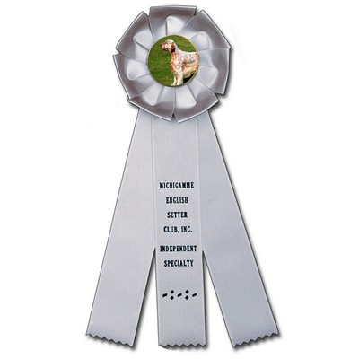 Custom Flower Rosette Ribbon w/ 3 Streamers (4"x12")