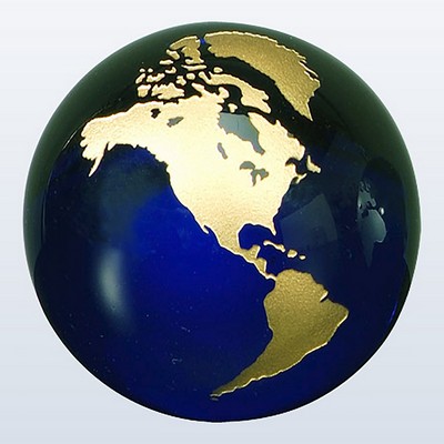 3" Molten Glass World Globe Award (Cobalt Blue/Gold)