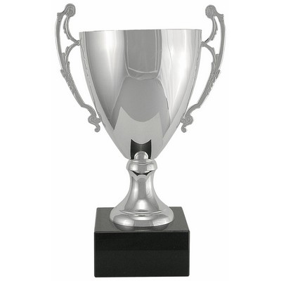 Silver Full Metal Trophy Cup on Genuine Black Marble Base (16 1/2")