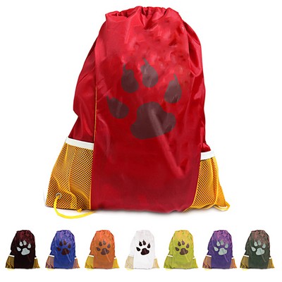 Drawstring Back Pack, 210D Nylon 17.5" x 13.5" pockets