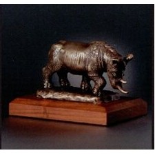 Custom Cultured Bronze African Rhino Sculpture w/ American Walnut Base