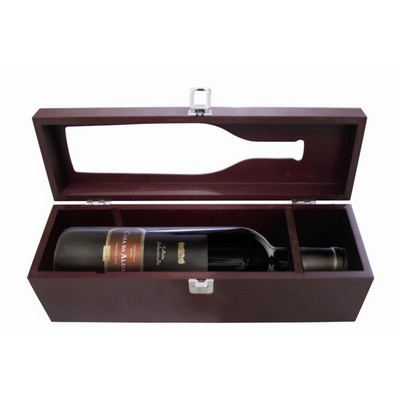 Mahogany Wood Wine Box w/Bottle Look Lid Window (14"x4½"x4½")